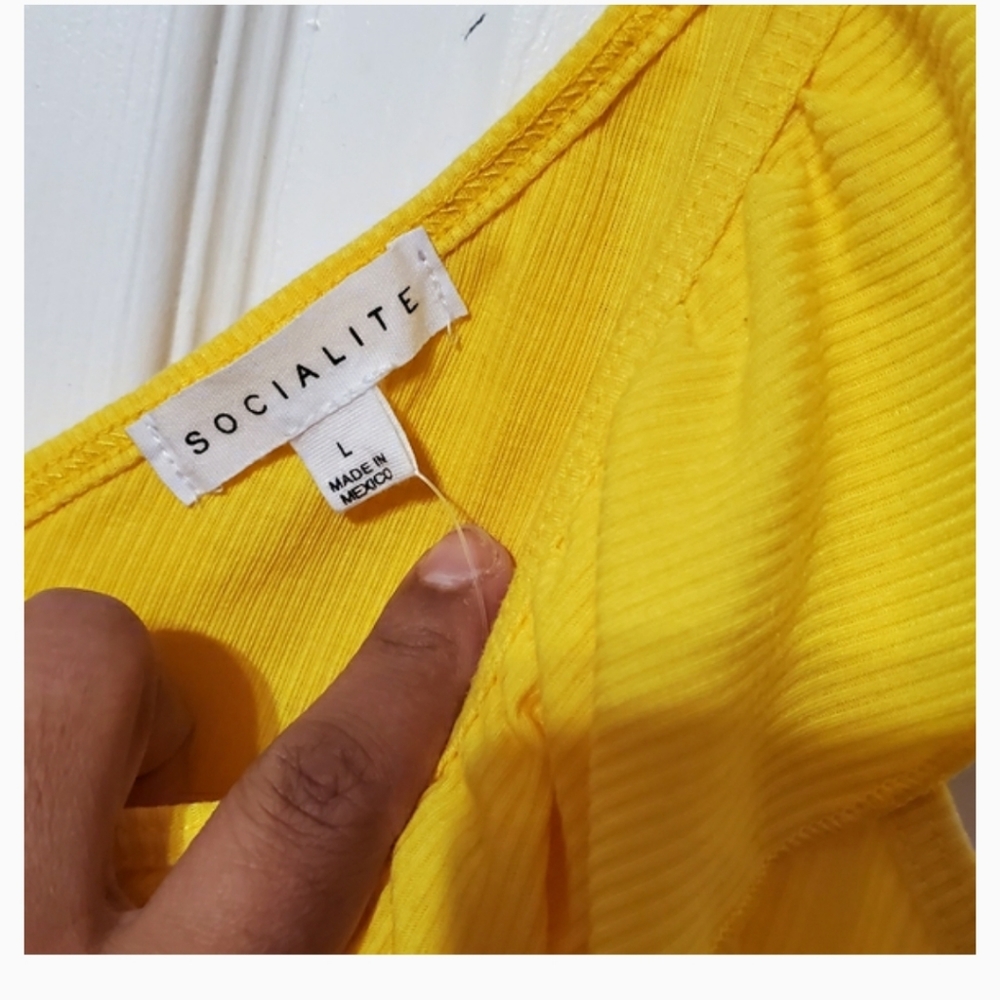 Socialite Yellow Ribbed Ruffle Bodysuit - Picture 6 of 8
